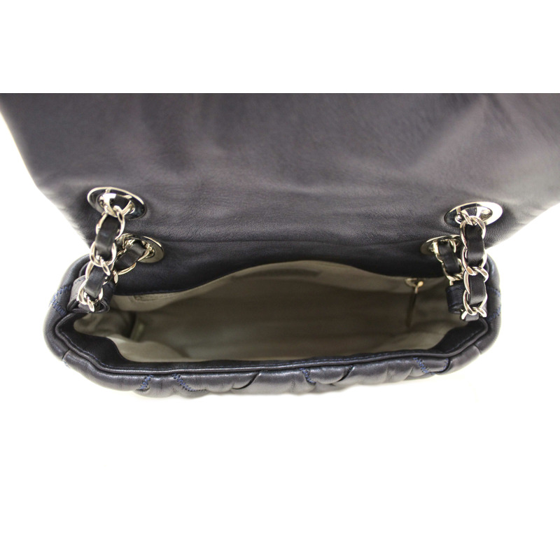 Chanel Navy Blue Iridescent Lambskin Small Quilt Bubble Flap Crossbody Bag-10