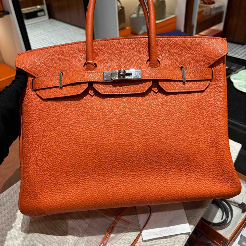 98新 Hermes愛馬仕birkin35 愛馬仕橙 銀扣 Togo皮-18