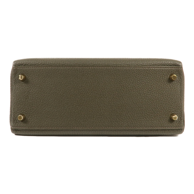 HERMES Togo皮革Kelly 28金扣手挽肩背兩用袋C6 Vert de Gris-3