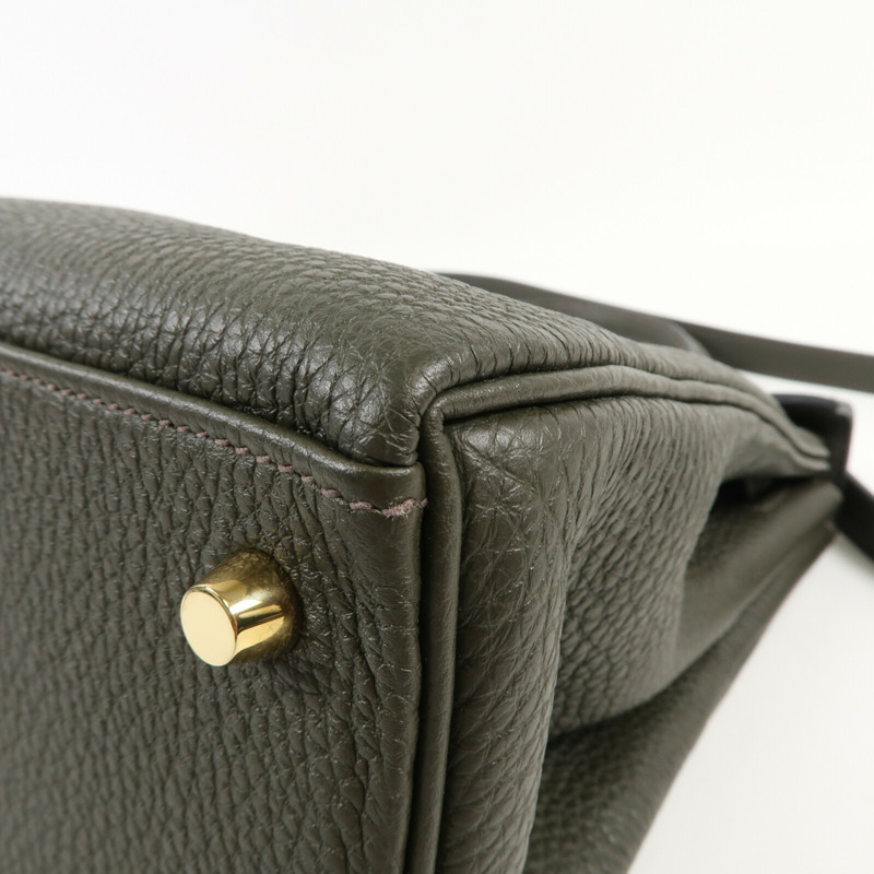 HERMES Togo皮革Kelly 28金扣手挽肩背兩用袋C6 Vert de Gris-11