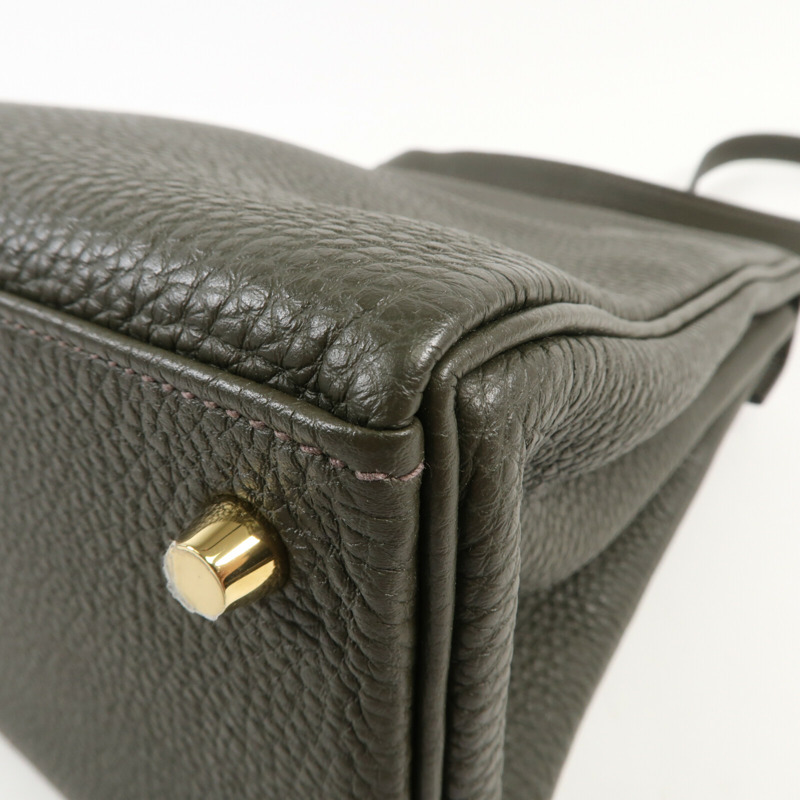 HERMES Togo皮革Kelly 28金扣手挽肩背兩用袋C6 Vert de Gris-13