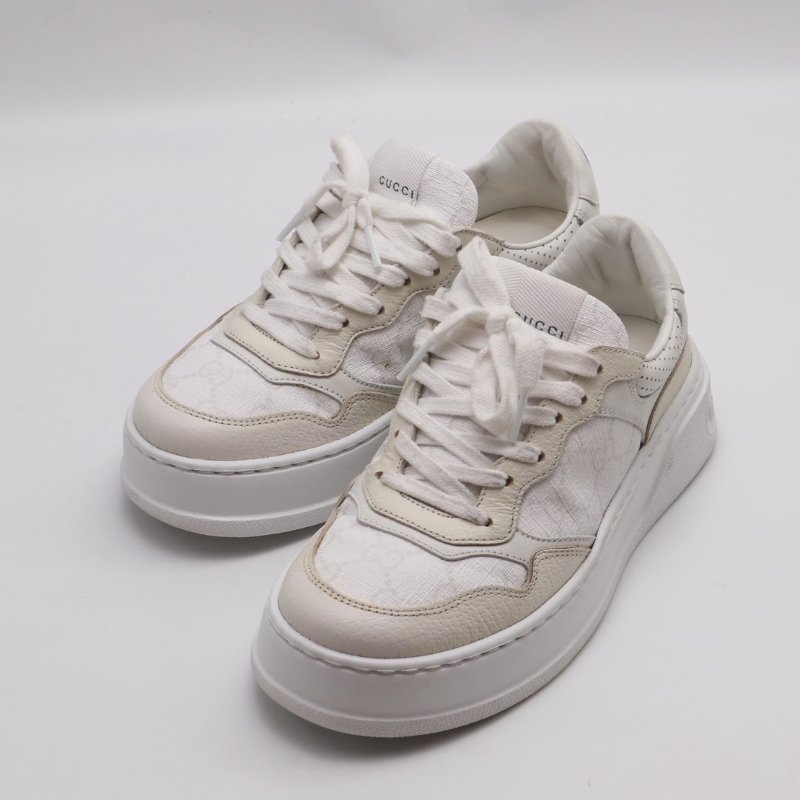 GUCCI - GG壓紋全皮休閒鞋 - 白 35-0