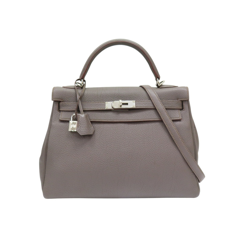 錫器灰 Togo牛皮 Kelly 32 凱莉包 兩用包 口P刻 銀扣【HERMES 愛馬仕】-0