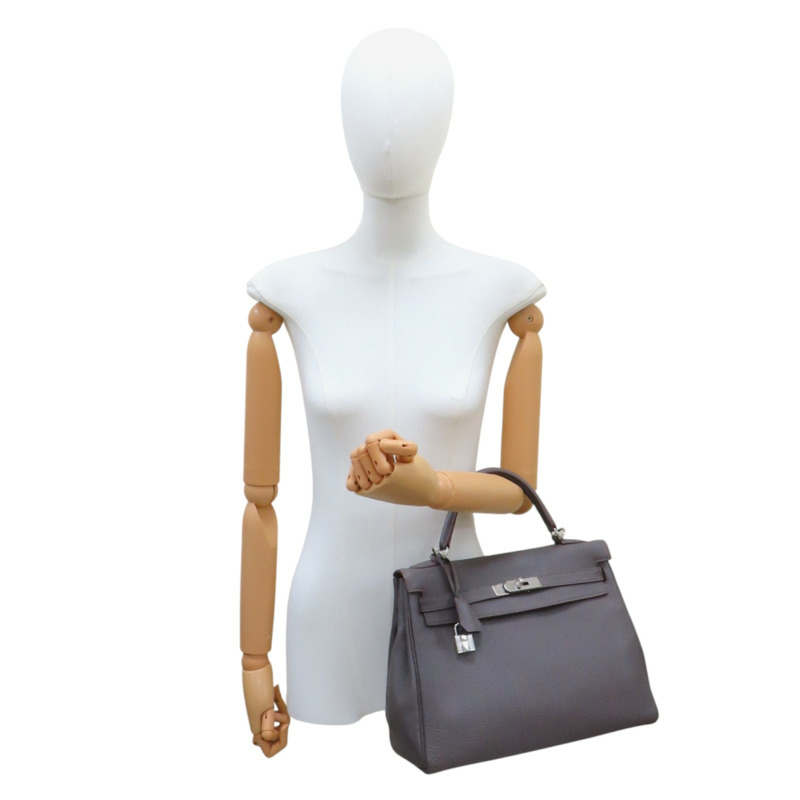 錫器灰 Togo牛皮 Kelly 32 凱莉包 兩用包 口P刻 銀扣【HERMES 愛馬仕】-9