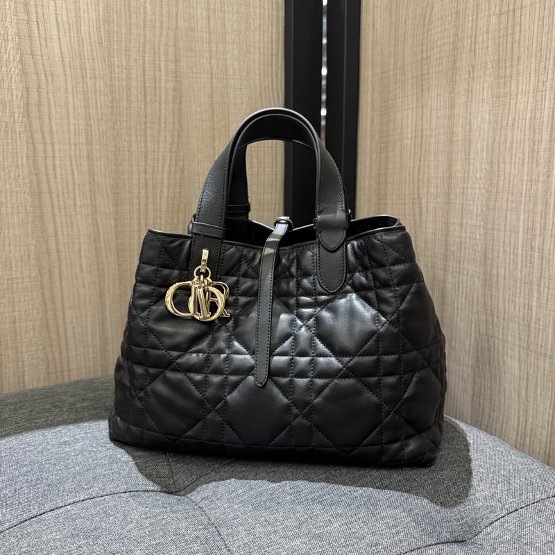 Dior Toujours 迪奧黑色大籐格紋小牛皮金釦中型手提包 托特包-0