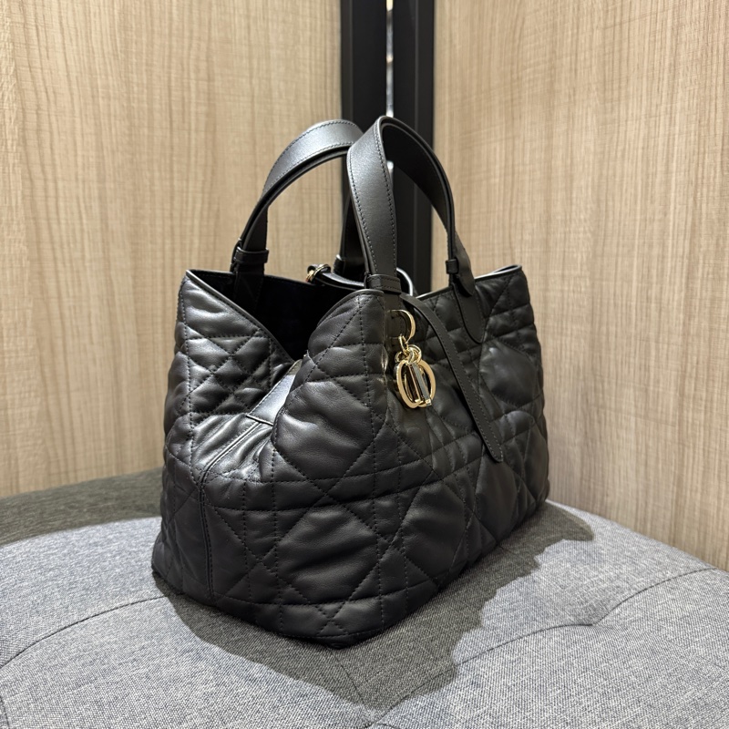 Dior Toujours 迪奧黑色大籐格紋小牛皮金釦中型手提包 托特包-2