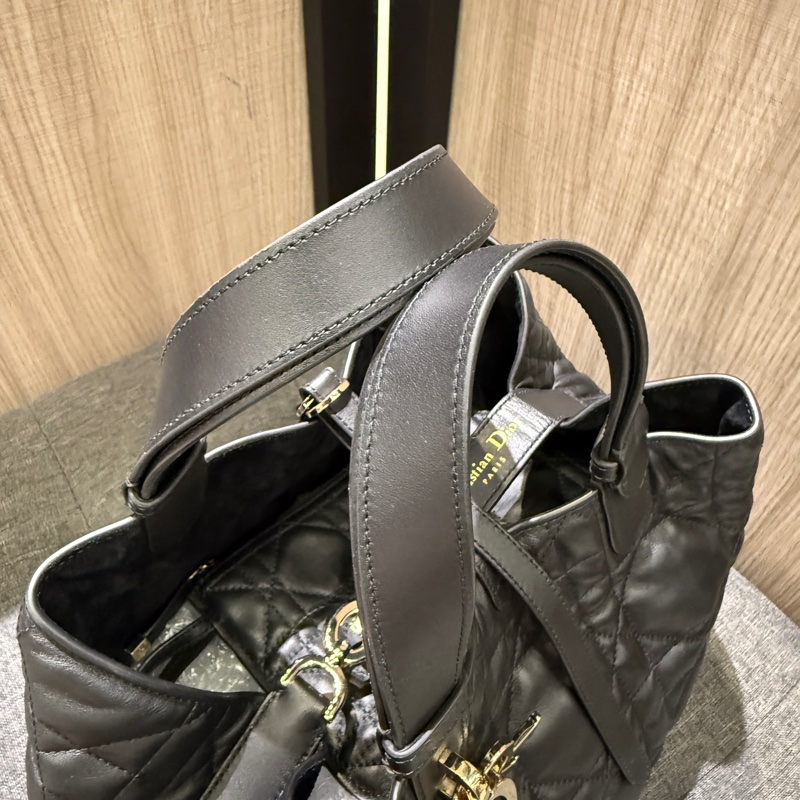 Dior Toujours 迪奧黑色大籐格紋小牛皮金釦中型手提包 托特包-3