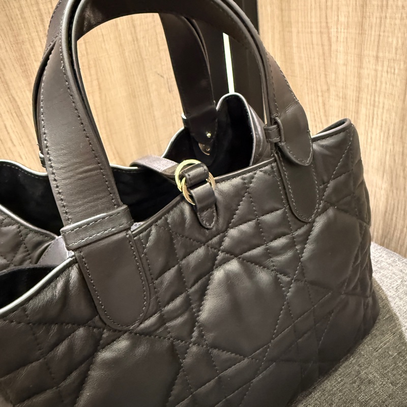 Dior Toujours 迪奧黑色大籐格紋小牛皮金釦中型手提包 托特包-4
