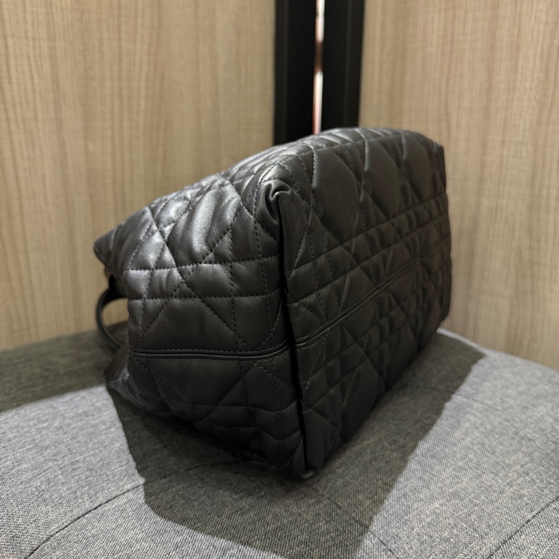 Dior Toujours 迪奧黑色大籐格紋小牛皮金釦中型手提包 托特包-6