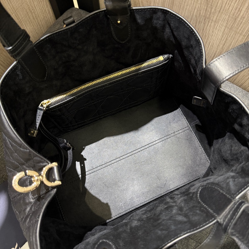 Dior Toujours 迪奧黑色大籐格紋小牛皮金釦中型手提包 托特包-10