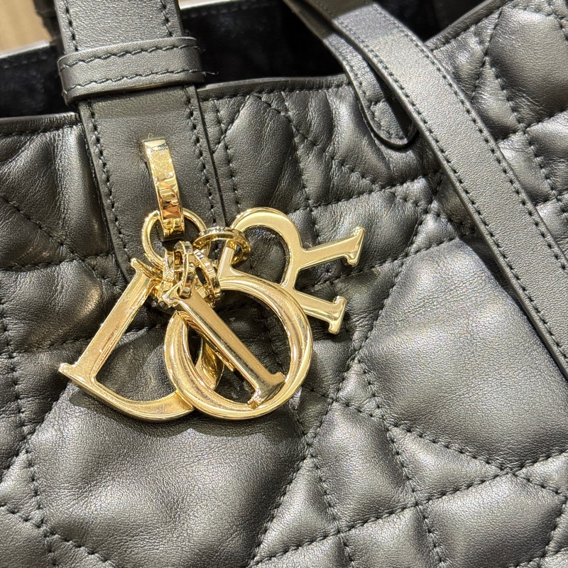 Dior Toujours 迪奧黑色大籐格紋小牛皮金釦中型手提包 托特包-13