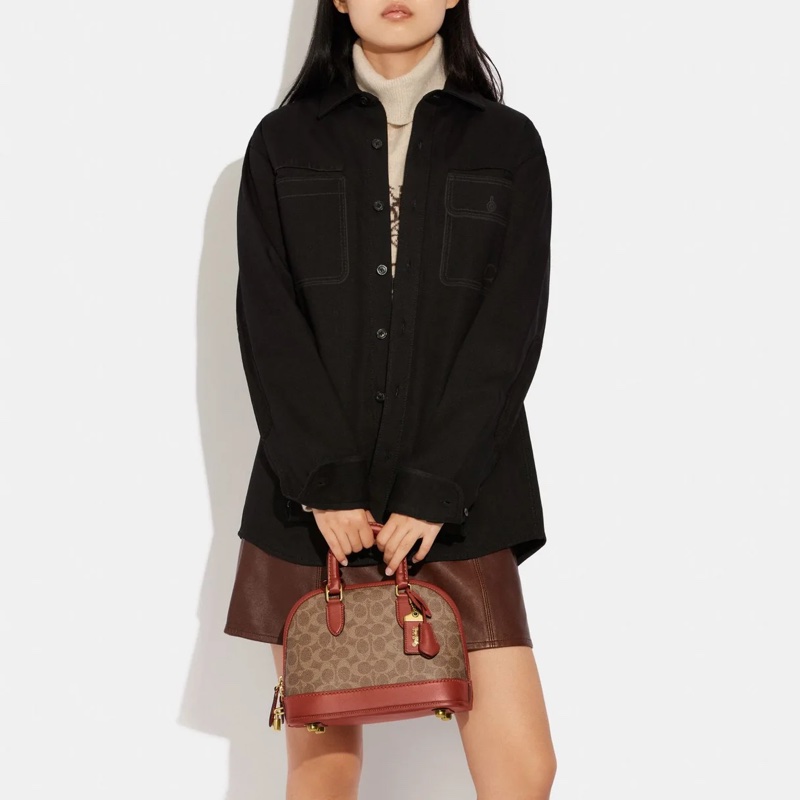 Coach revel經典老花貝殼包 專櫃款貝殼包 手提肩背兩用 近全新-2