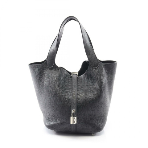 HERMES Picotin Lock MM 手提包 Clemence 皮革 黑色 二手 女士 A SHW