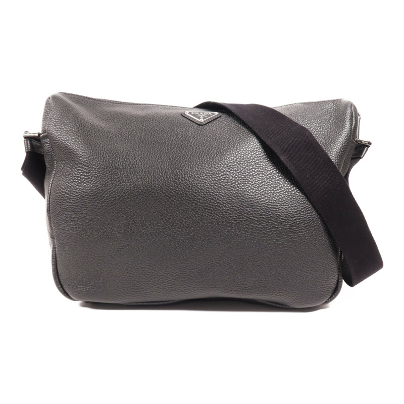 PRADA 牛皮皮革Shoulder Bag銀扣肩背袋-0