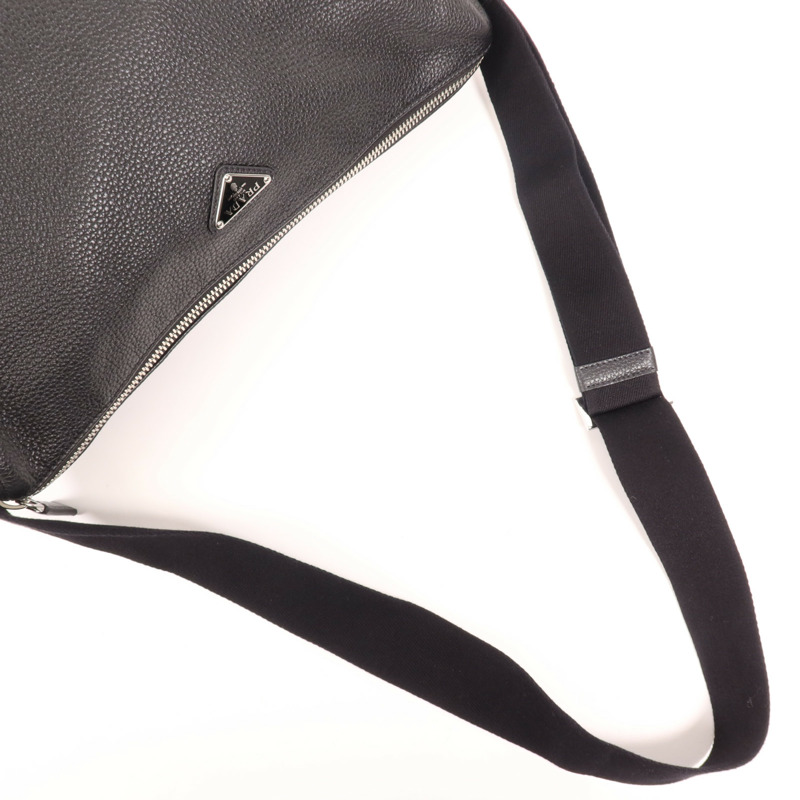 PRADA 牛皮皮革Shoulder Bag銀扣肩背袋-4