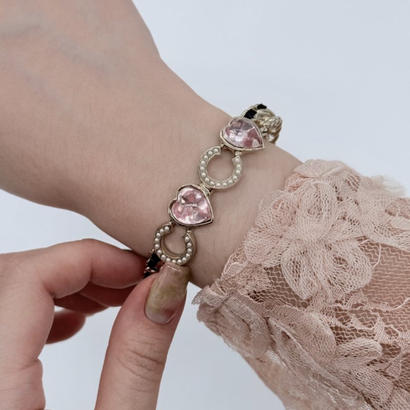 【閒置品♥️】CHANEL 香奈兒 愛心水鑽 珍珠CC 手鐲-0