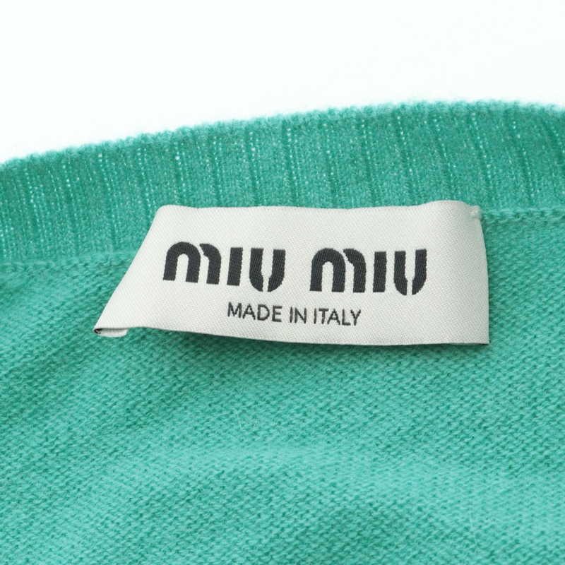 Miu Miu 標誌開襟衫 MMF919 羊絨絲綢 綠色 尺寸 40 二手女款-2