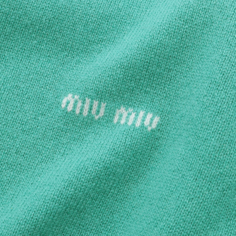 Miu Miu 標誌開襟衫 MMF919 羊絨絲綢 綠色 尺寸 40 二手女款-5