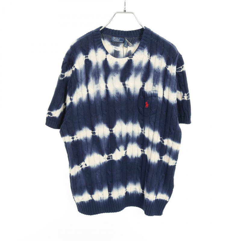 POLO RALPH LAUREN 短袖針織毛衣 211959270 棉質海軍藍米色 #XXL-0