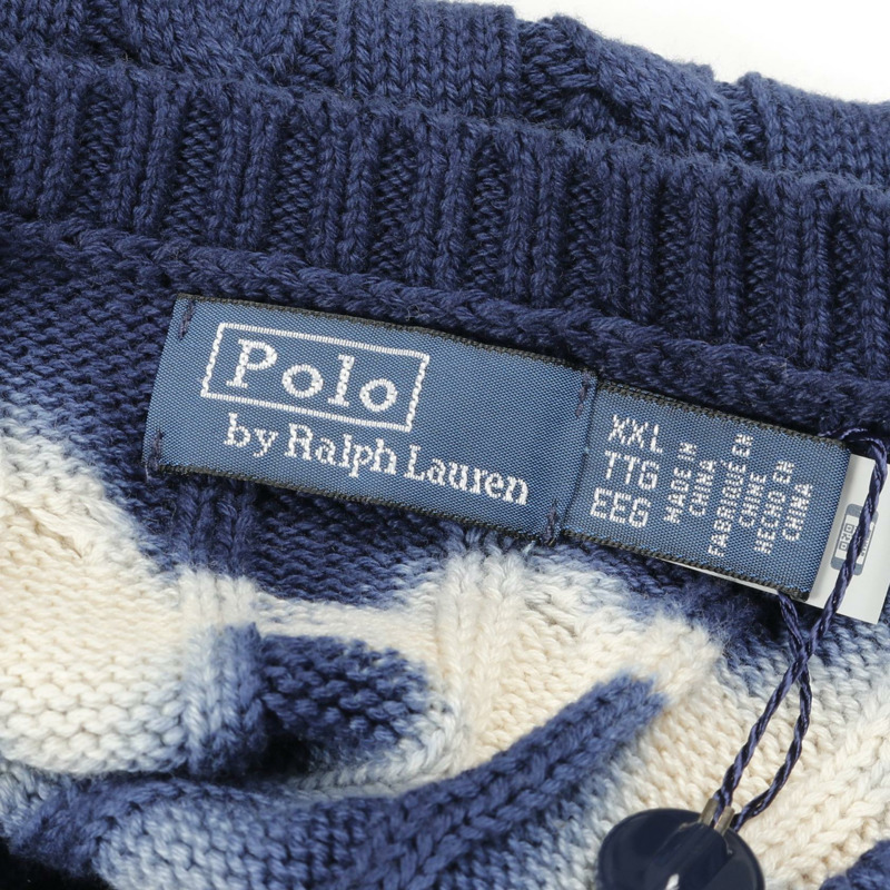 POLO RALPH LAUREN 短袖針織毛衣 211959270 棉質海軍藍米色 #XXL-2