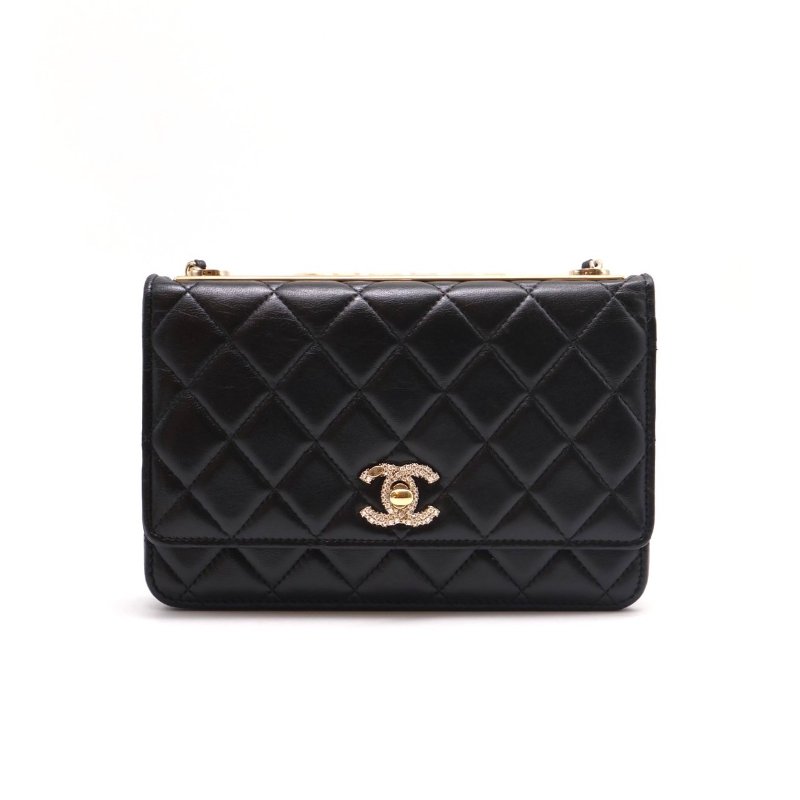 CHANEL 水鑽雙C Trendy WOC - 黑金-0