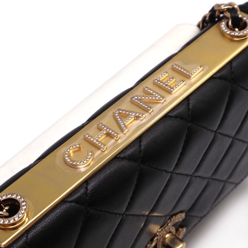 CHANEL 水鑽雙C Trendy WOC - 黑金-3