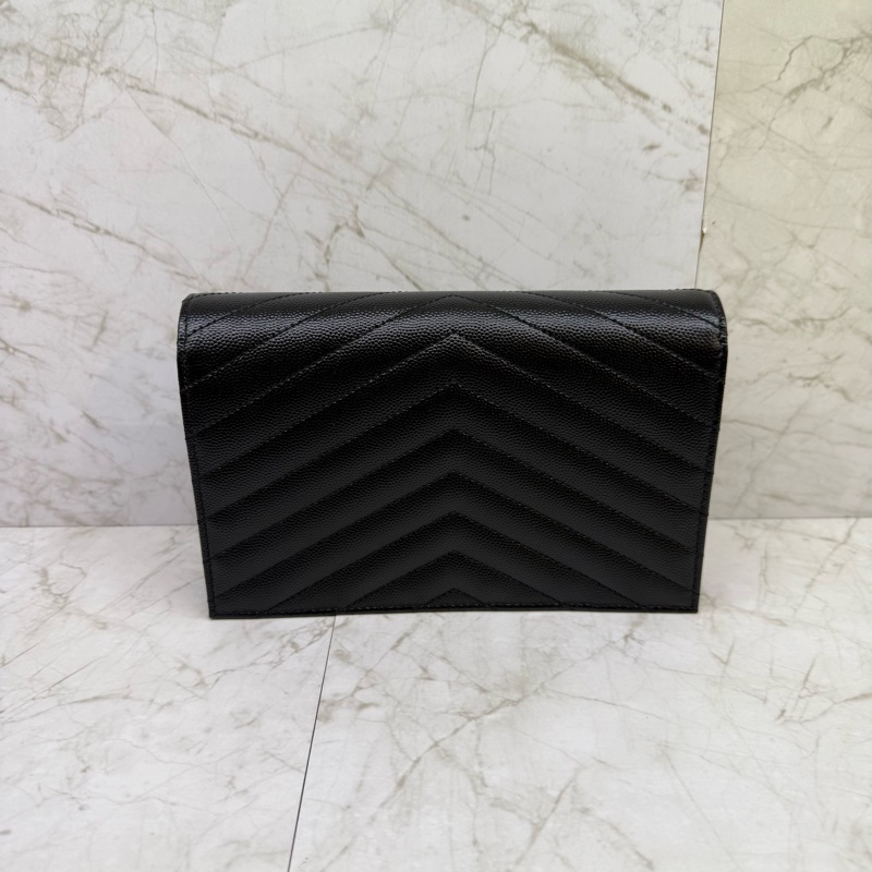 YSL Monogram 金logo粒紋牛皮斜背/肩背信封包_黑-1