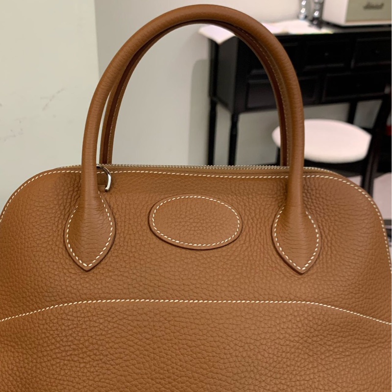 HERMES Bolide金棕色銀扣保齡球包31手提肩背斜背包31*23*12 99新配件塵袋盒子鑰匙鎖-1