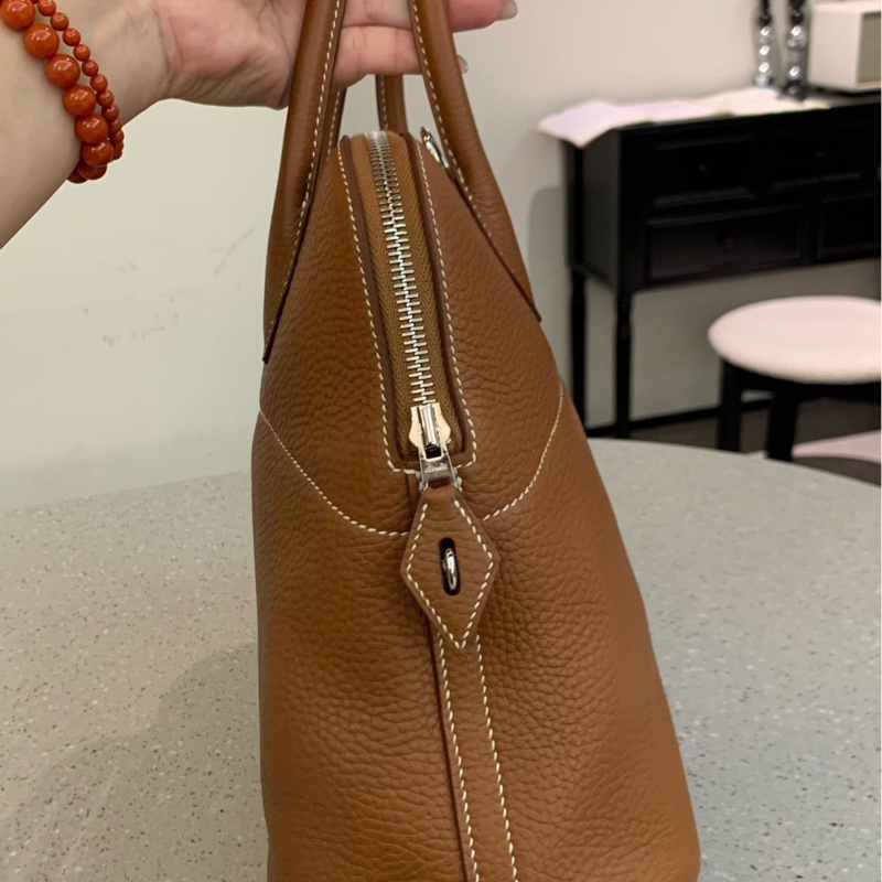 HERMES Bolide金棕色銀扣保齡球包31手提肩背斜背包31*23*12 99新配件塵袋盒子鑰匙鎖-5
