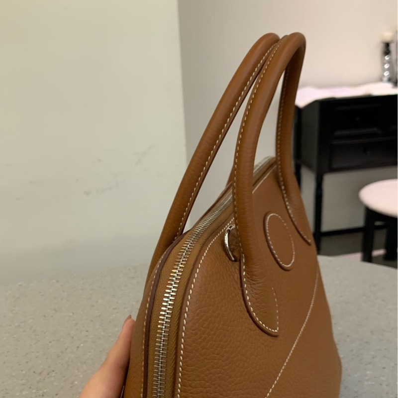 HERMES Bolide金棕色銀扣保齡球包31手提肩背斜背包31*23*12 99新配件塵袋盒子鑰匙鎖-6