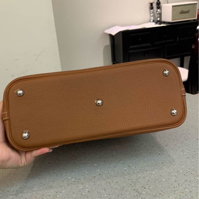 HERMES Bolide金棕色銀扣保齡球包31手提肩背斜背包31*23*12 99新配件塵袋盒子鑰匙鎖-7