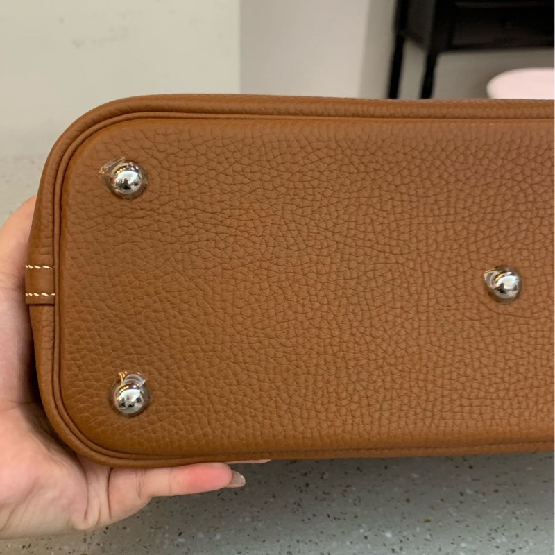 HERMES Bolide金棕色銀扣保齡球包31手提肩背斜背包31*23*12 99新配件塵袋盒子鑰匙鎖-8