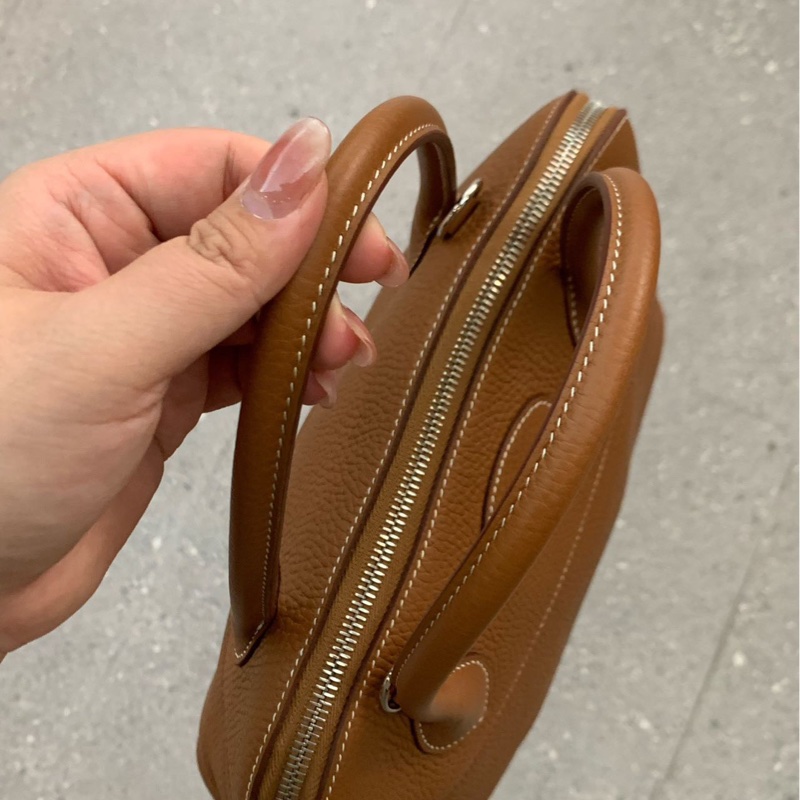 HERMES Bolide金棕色銀扣保齡球包31手提肩背斜背包31*23*12 99新配件塵袋盒子鑰匙鎖-10
