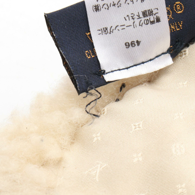 LOUIS VUITTON Echarpe 褶皺羊羔圍巾 M76452 Mouton 米色黑色二手女士 LV-4