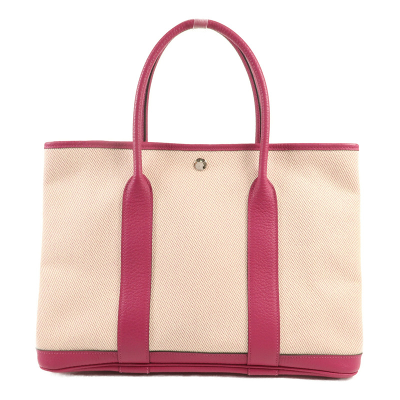 HERMES 帆布Garden Party PM銀扣手挽袋Rose Pauve-0