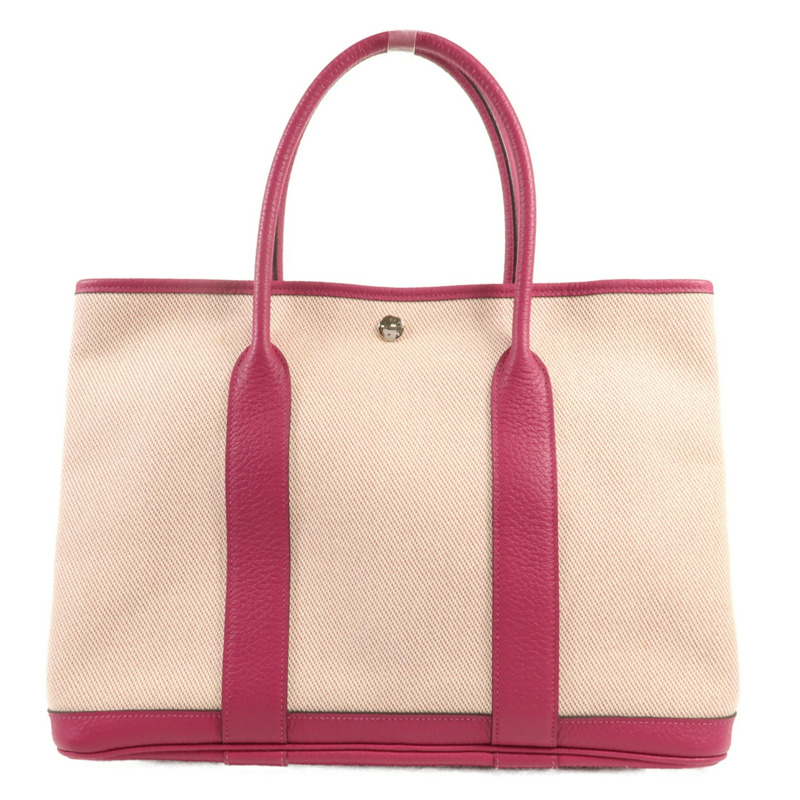 HERMES 帆布Garden Party PM銀扣手挽袋Rose Pauve-1
