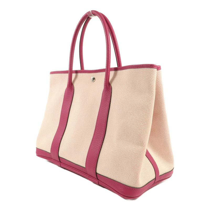 HERMES 帆布Garden Party PM銀扣手挽袋Rose Pauve-2