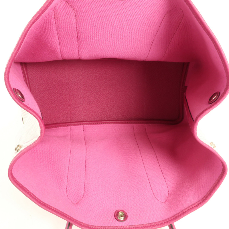 HERMES 帆布Garden Party PM銀扣手挽袋Rose Pauve-4
