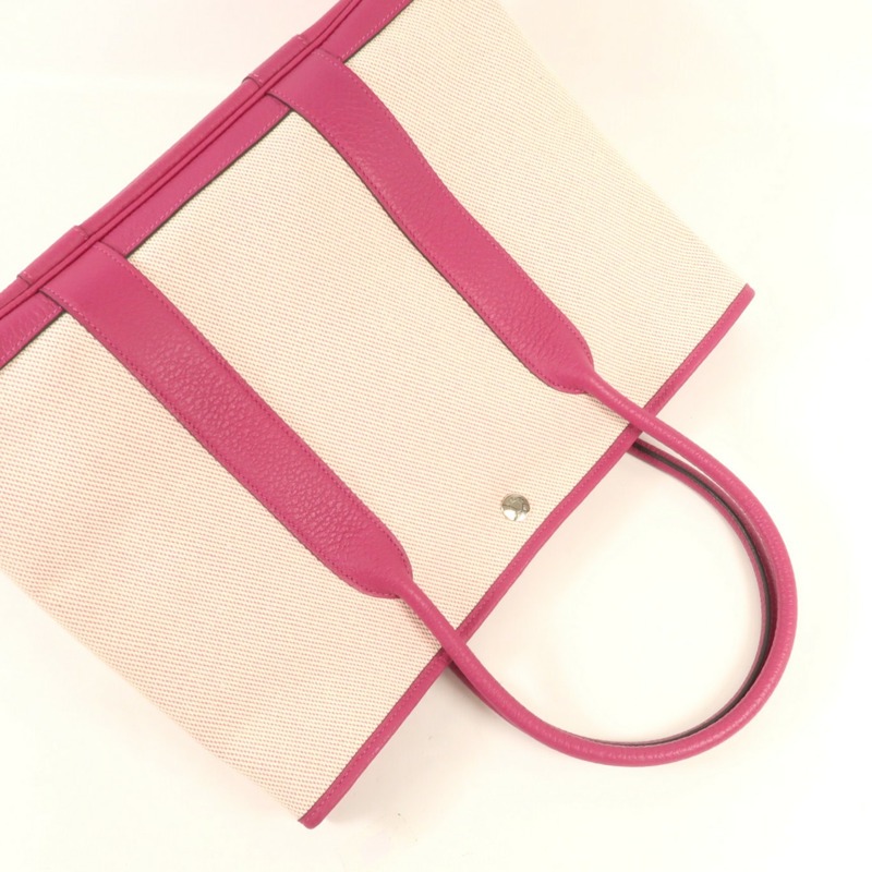 HERMES 帆布Garden Party PM銀扣手挽袋Rose Pauve-8