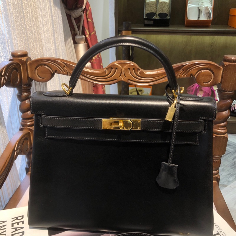 Hermes 爱马仕 黑色金扣kelly32 框D有锁具 肩带-1