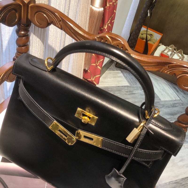 Hermes 爱马仕 黑色金扣kelly32 框D有锁具 肩带-7