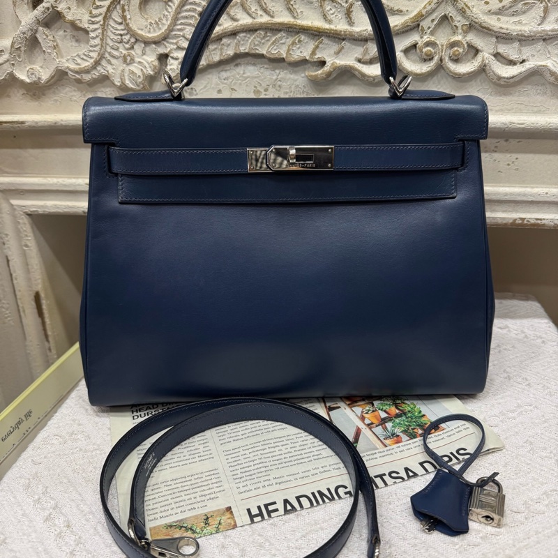 爱马仕Hermes Kelly32 深邃蓝box皮 2001年-0