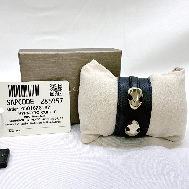 BVLGARI Serpenti黑牛皮雙蛇頭手環-0