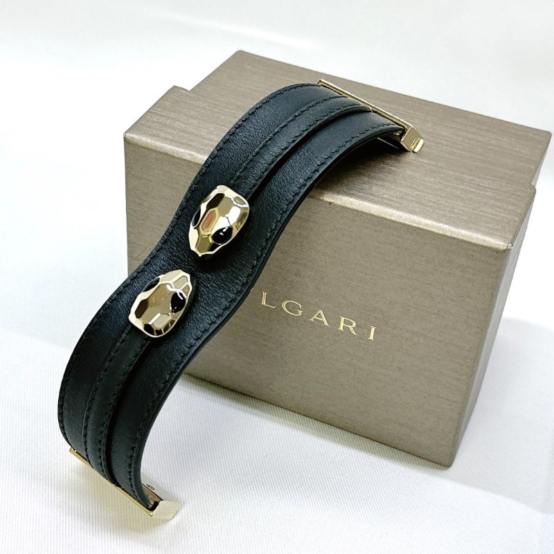 BVLGARI Serpenti黑牛皮雙蛇頭手環-1
