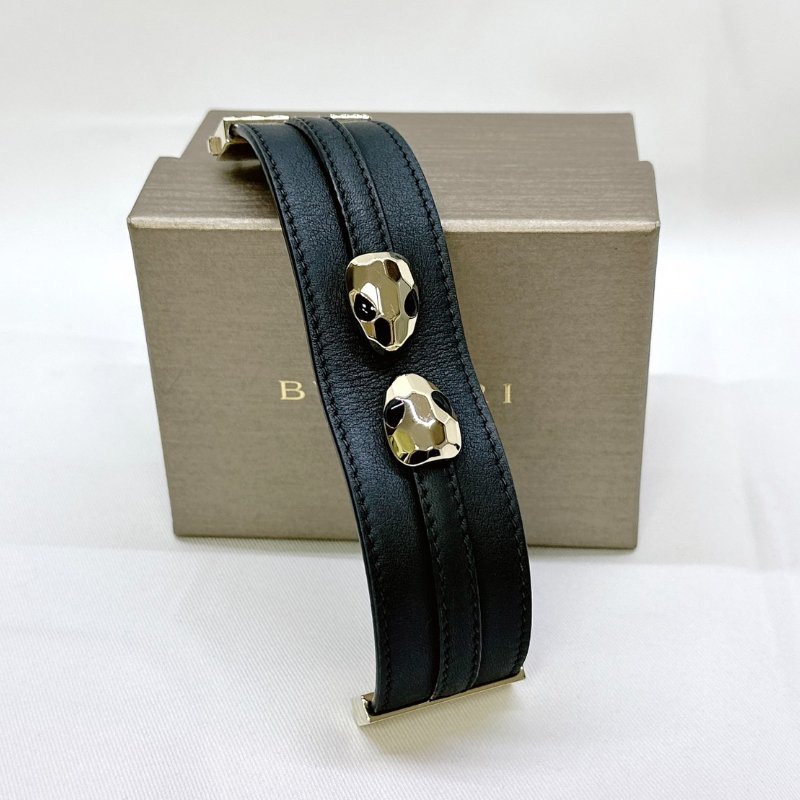 BVLGARI Serpenti黑牛皮雙蛇頭手環-4