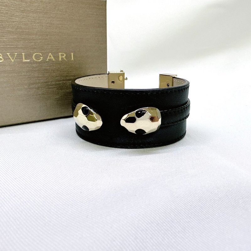 BVLGARI Serpenti黑牛皮雙蛇頭手環-5