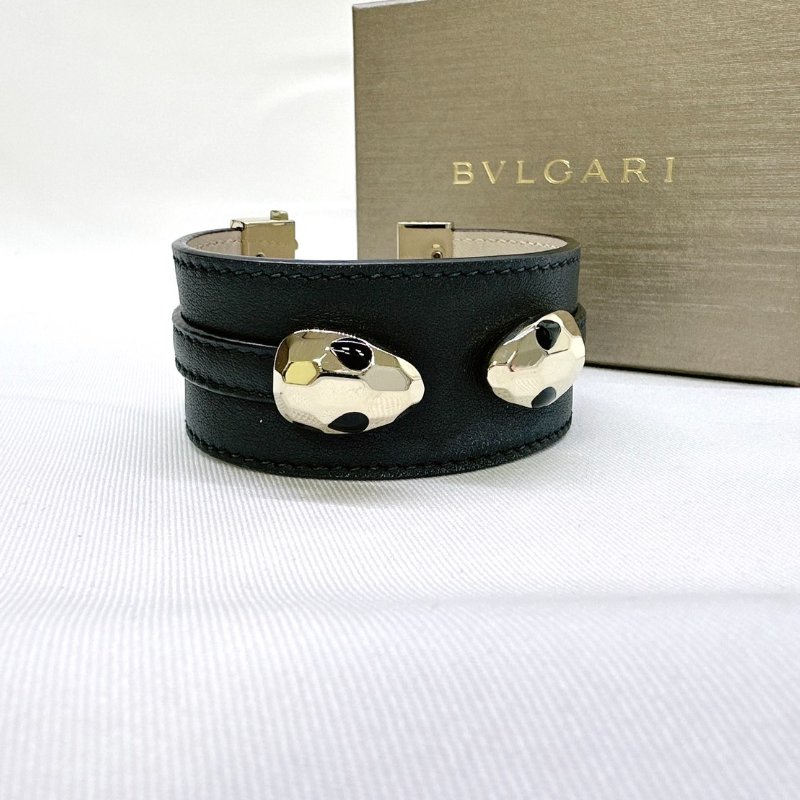 BVLGARI Serpenti黑牛皮雙蛇頭手環-6