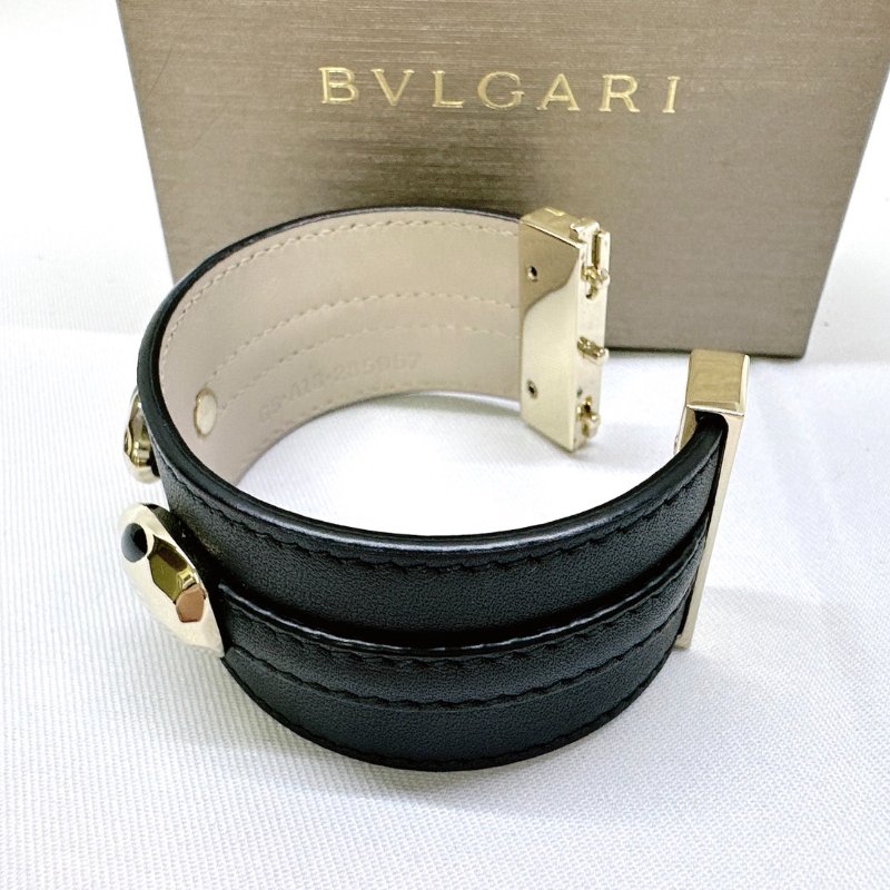BVLGARI Serpenti黑牛皮雙蛇頭手環-7