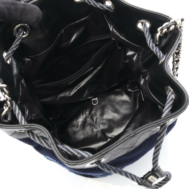 CHANEL 刺繡單肩包 A57540 羊毛皮革海軍藍黑色二手女款 SHW CC-2