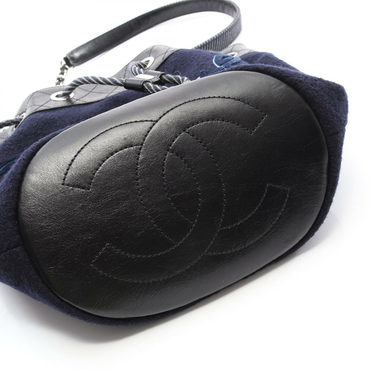 CHANEL 刺繡單肩包 A57540 羊毛皮革海軍藍黑色二手女款 SHW CC-5